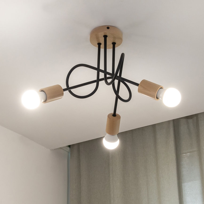 Pritrjen lestenec OXFORD 3xE27/15W/230V borovina/črna