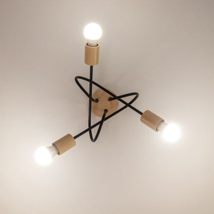 Pritrjen lestenec OXFORD 3xE27/15W/230V borovina/črna