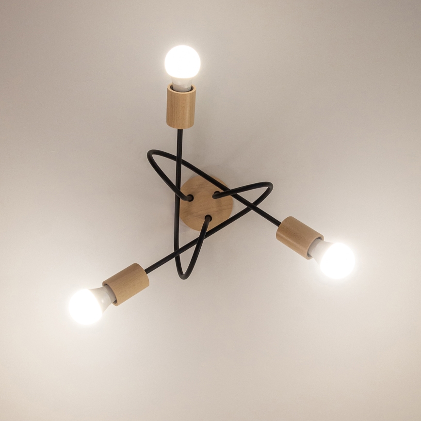 Pritrjen lestenec OXFORD 3xE27/15W/230V borovina/črna