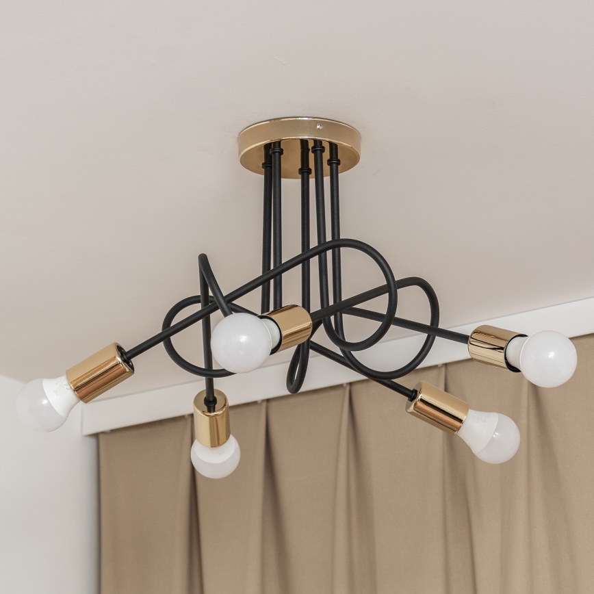 Pritrjen lestenec OXFORD 5xE27/15W/230V zlato/črna
