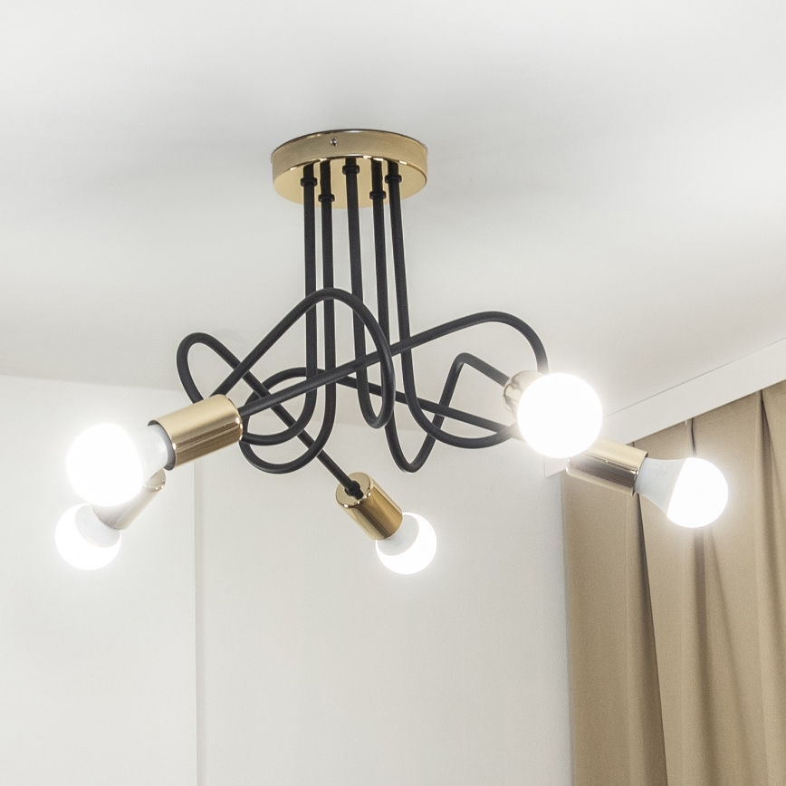 Pritrjen lestenec OXFORD 5xE27/15W/230V zlato/črna