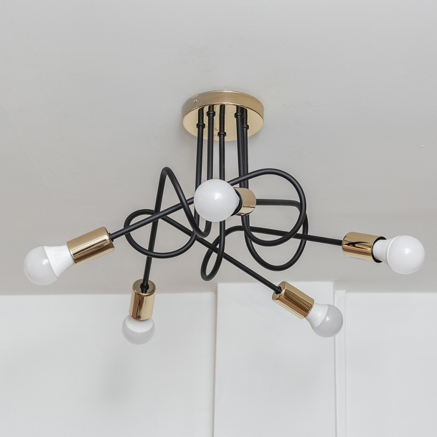 Pritrjen lestenec OXFORD 5xE27/15W/230V zlato/črna