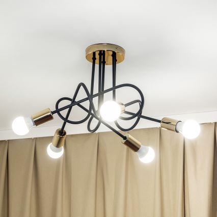 Pritrjen lestenec OXFORD 5xE27/15W/230V zlato/črna