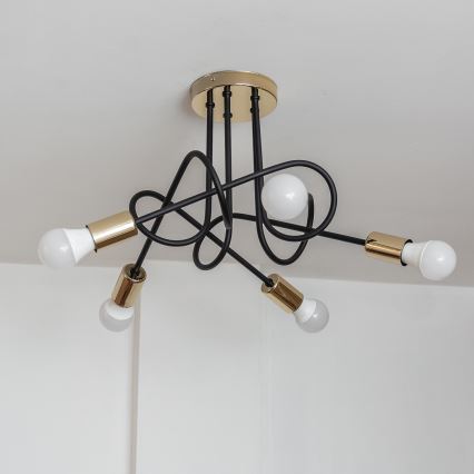 Pritrjen lestenec OXFORD 5xE27/15W/230V zlato/črna