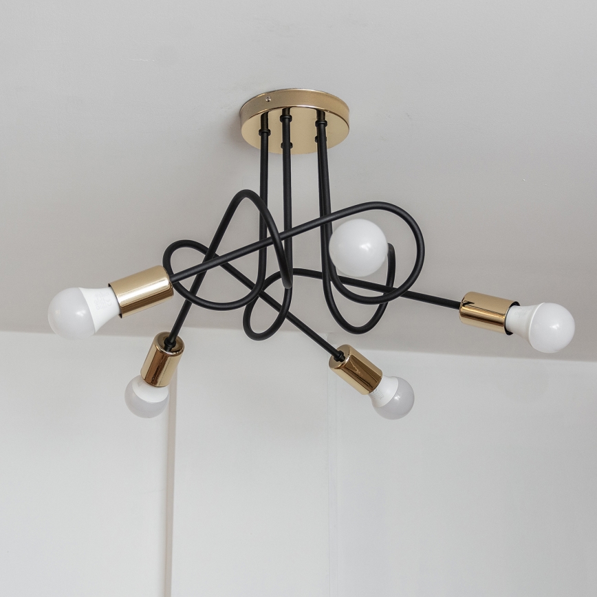 Pritrjen lestenec OXFORD 5xE27/15W/230V zlato/črna