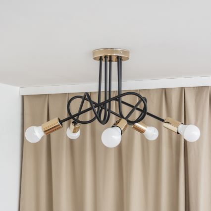 Pritrjen lestenec OXFORD 5xE27/15W/230V zlato/črna