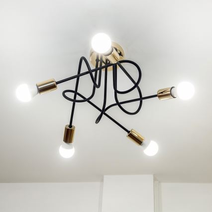 Pritrjen lestenec OXFORD 5xE27/15W/230V zlato/črna