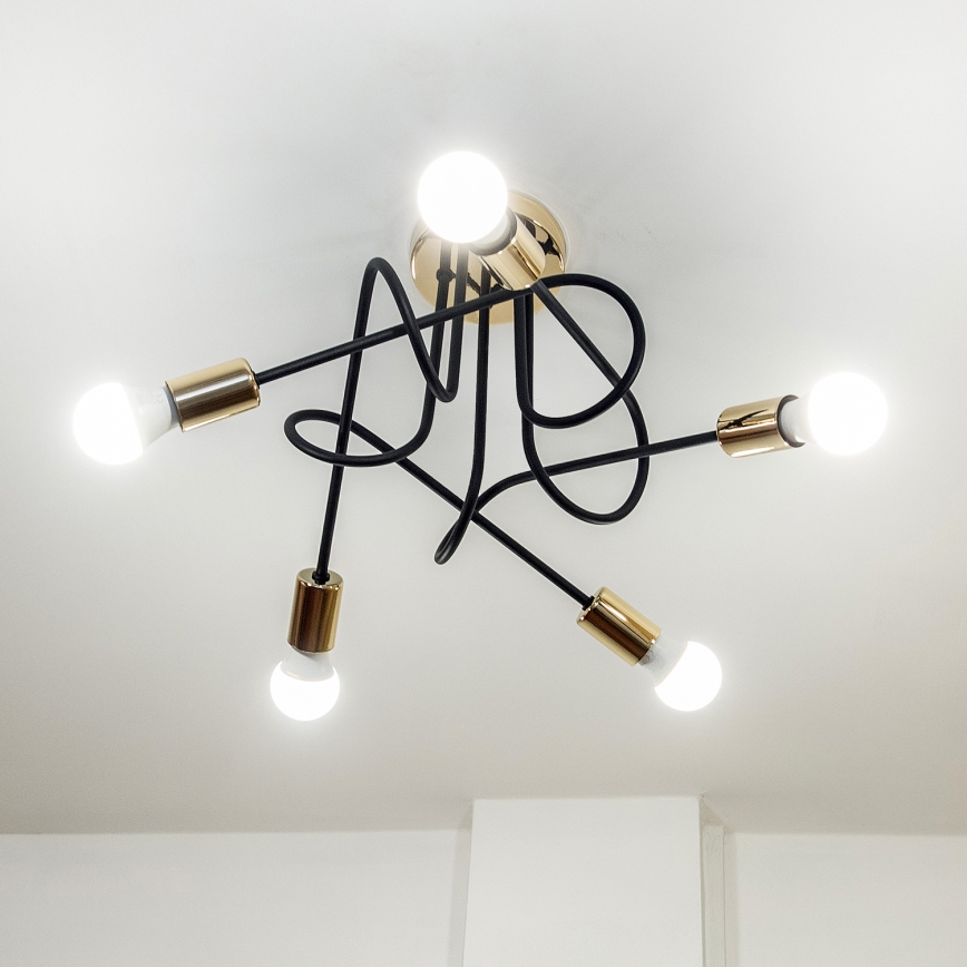 Pritrjen lestenec OXFORD 5xE27/15W/230V zlato/črna