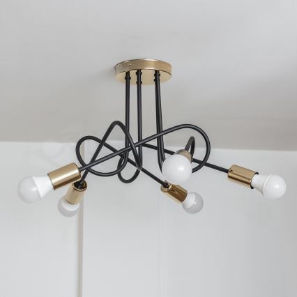 Pritrjen lestenec OXFORD 5xE27/15W/230V zlato/črna