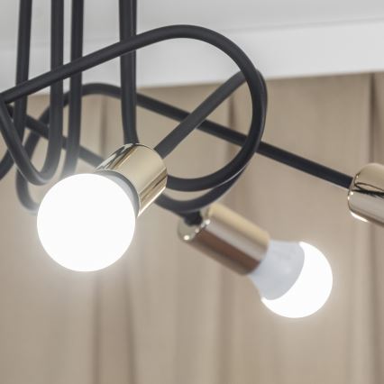 Pritrjen lestenec OXFORD 5xE27/15W/230V zlato/črna