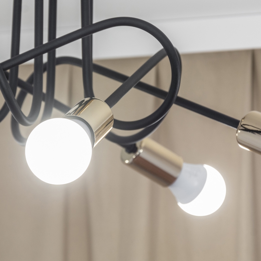 Pritrjen lestenec OXFORD 5xE27/15W/230V zlato/črna