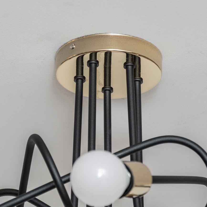 Pritrjen lestenec OXFORD 5xE27/15W/230V zlato/črna