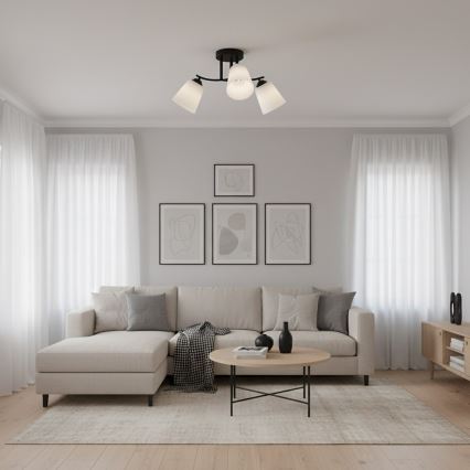 Pritrjen lestenec PAFOS 3xE27/15W/230V črna