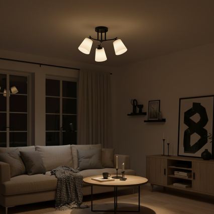 Pritrjen lestenec PAFOS 3xE27/15W/230V črna