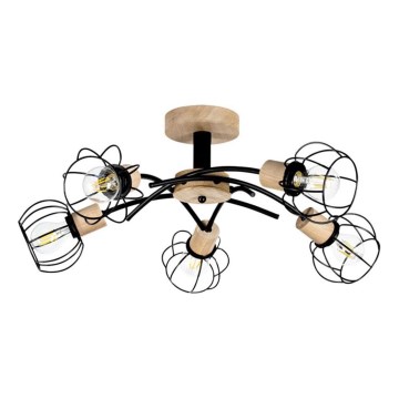 Pritrjen lestenec VIVIANE 5xE27/60W/230V hrast