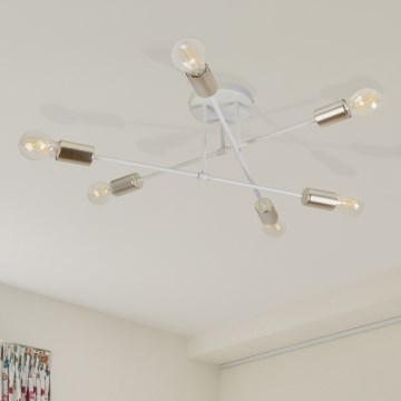 Pritrjen stropni lestenec CAMBRIDGE 6xE27/15W/230V medenina/bela