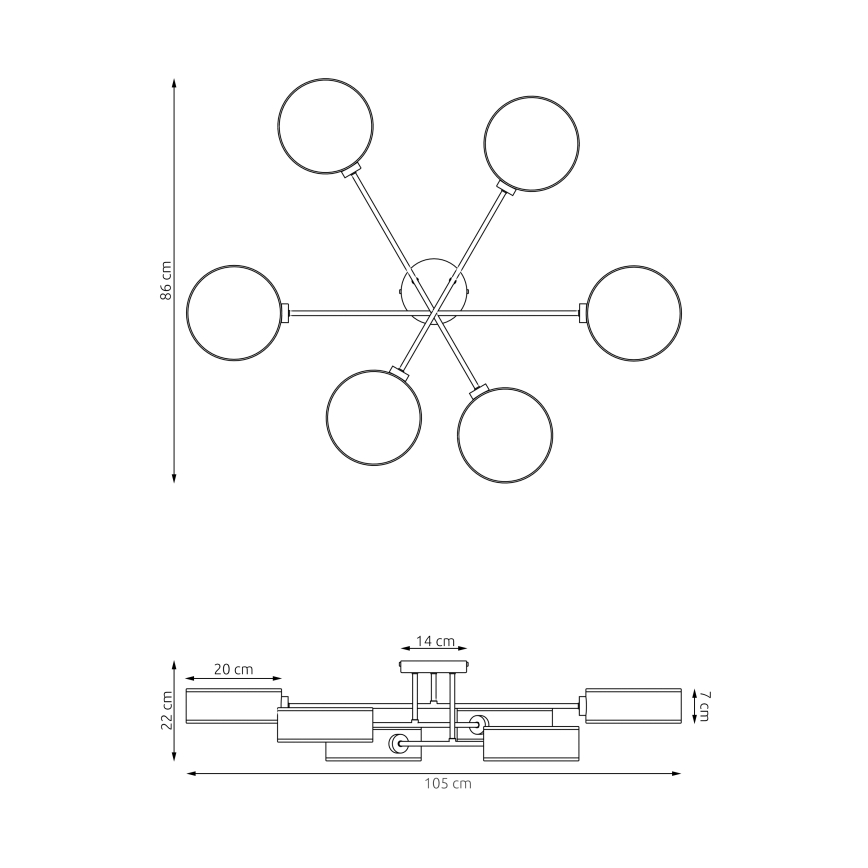 Pritrjen stropni lestenec MAGA 6xE14/10W/230V siva