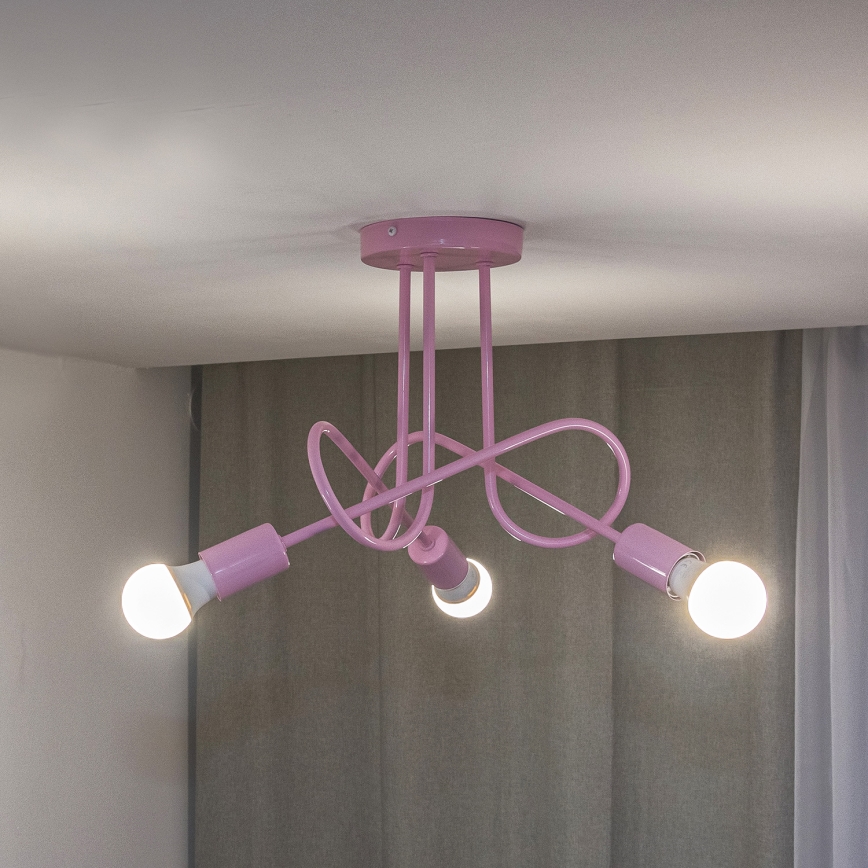 Pritrjen stropni lestenec OXFORD 3xE27/15W/230V rožnat