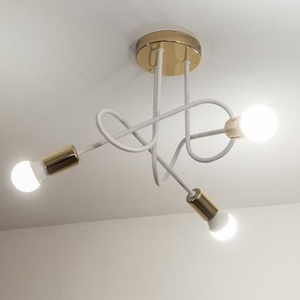 Pritrjen stropni lestenec OXFORD 3xE27/15W/230V zlato/bela