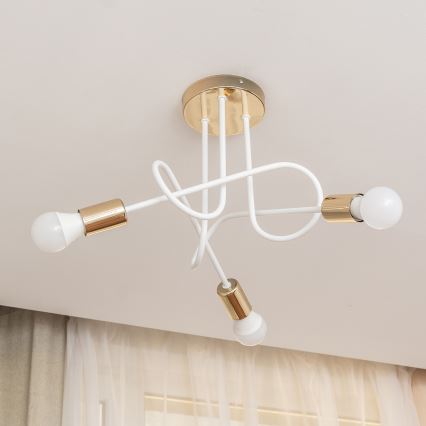 Pritrjen stropni lestenec OXFORD 3xE27/15W/230V zlato/bela