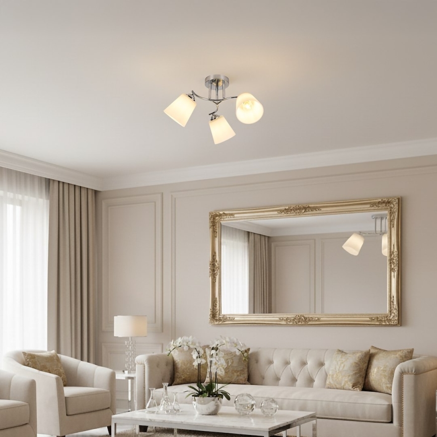 Pritrjen stropni lestenec PAFOS 3xE27/15W/230V, sijajni krom