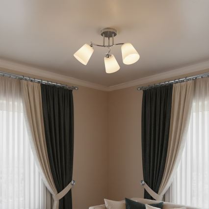 Pritrjen stropni lestenec PAFOS 3xE27/15W/230V, sijajni krom