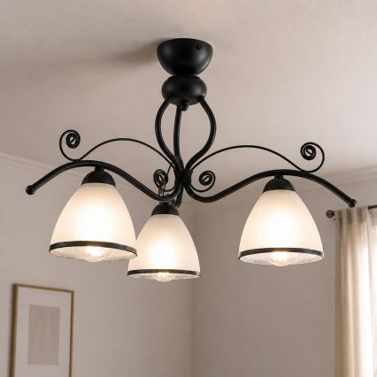 Pritrjen stropni lestenec RETRO 3xE27/60W/230V črna/bela