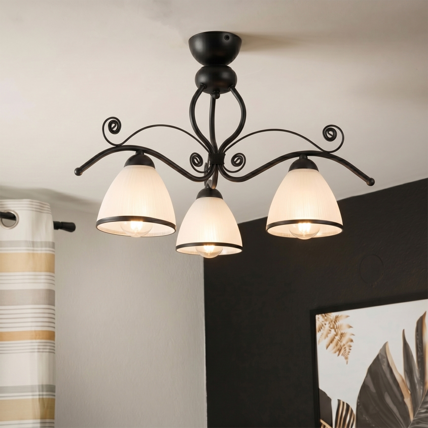 Pritrjen stropni lestenec RETRO 3xE27/60W/230V črna/bela