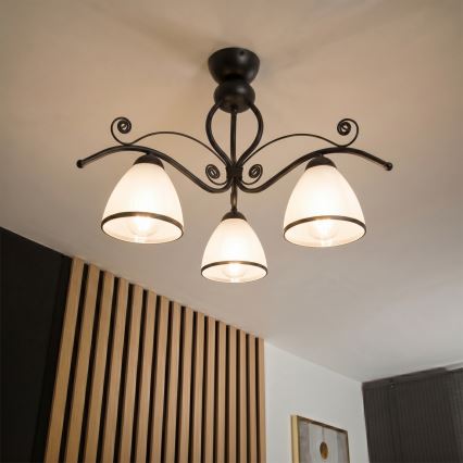 Pritrjen stropni lestenec RETRO 3xE27/60W/230V črna/bela