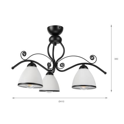 Pritrjen stropni lestenec RETRO 3xE27/60W/230V črna/bela