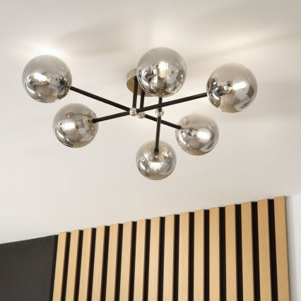 Pritrjena stropna svetilka MALIVA 6xE14/15W/230V matni krom/dimljeno steklo