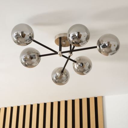 Pritrjena stropna svetilka MALIVA 6xE14/15W/230V matni krom/dimljeno steklo
