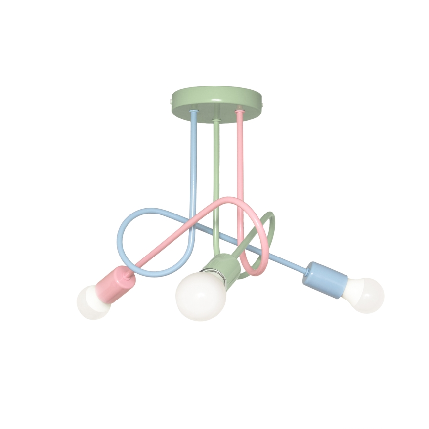Pritrjena stropna svetilka OXFORD 3xE27/15W/230V zelena/rožnata/modra