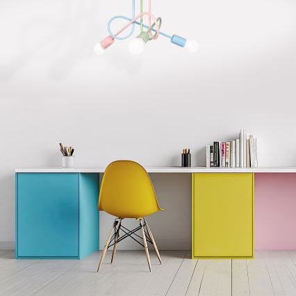 Pritrjena stropna svetilka OXFORD 3xE27/15W/230V zelena/rožnata/modra