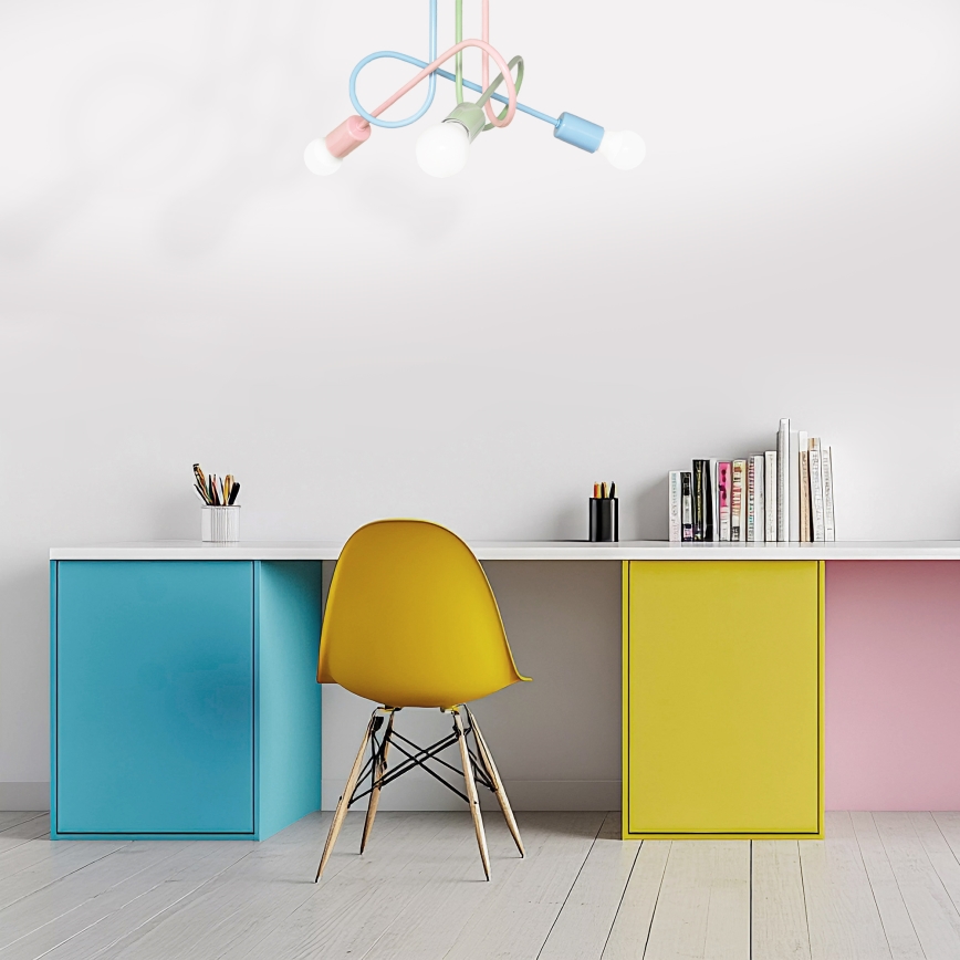 Pritrjena stropna svetilka OXFORD 3xE27/15W/230V zelena/rožnata/modra