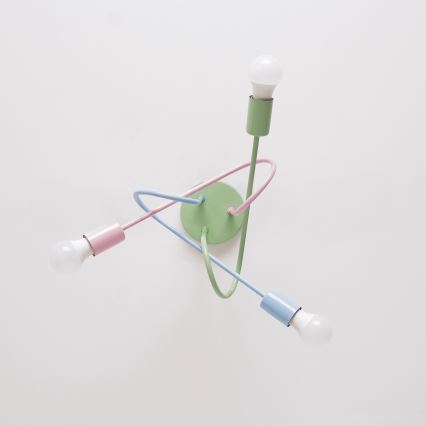 Pritrjena stropna svetilka OXFORD 3xE27/15W/230V zelena/rožnata/modra