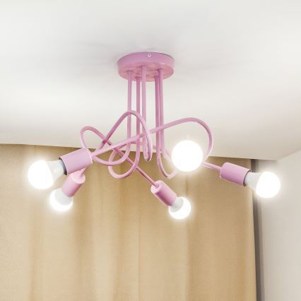 Pritrjena stropna svetilka OXFORD 5xE27/15W/230V rožnata