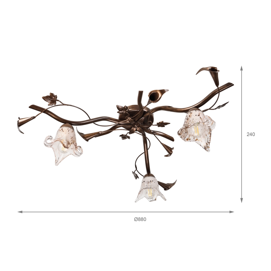 Pritrjena stropna svetilka ROZETA 3xE14/40W/230V bronasta