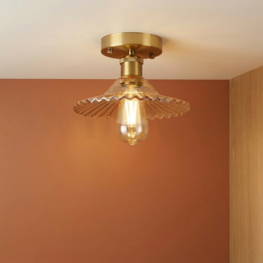 Pritrjena stropna svetilka TRISH 1xE27/15W/230V zlata/dimljena bež