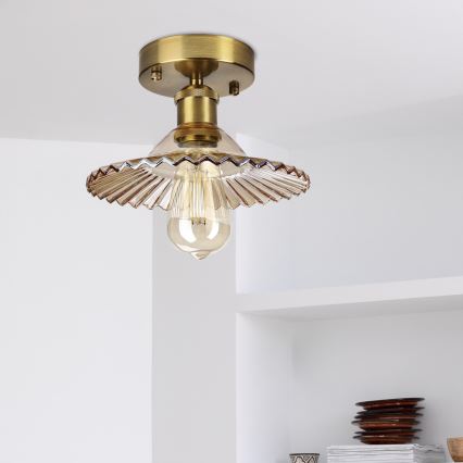 Pritrjena stropna svetilka TRISH 1xE27/15W/230V zlata/dimljena bež