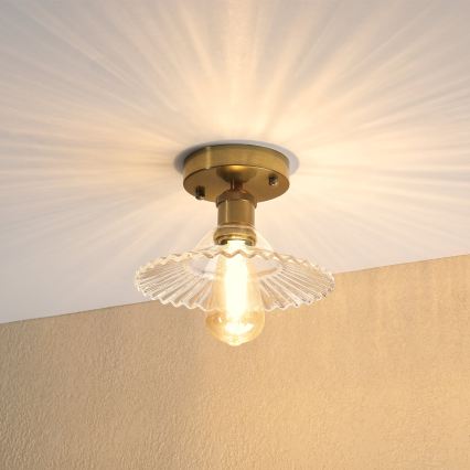 Pritrjena stropna svetilka TRISH 1xE27/15W/230V, zlata/prozorna