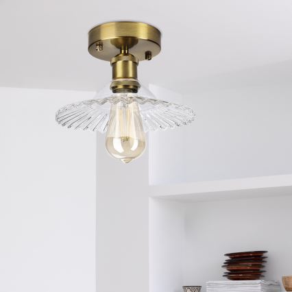 Pritrjena stropna svetilka TRISH 1xE27/15W/230V, zlata/prozorna
