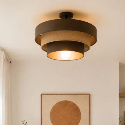 Pritrjena stropna svetilka WENTA, 1xE27/60W/230V, Ø 50 cm, rjava/juta