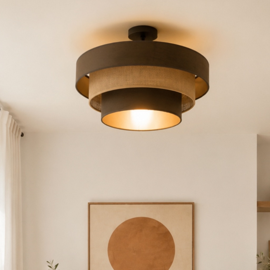 Pritrjena stropna svetilka WENTA, 1xE27/60W/230V, Ø 50 cm, rjava/juta