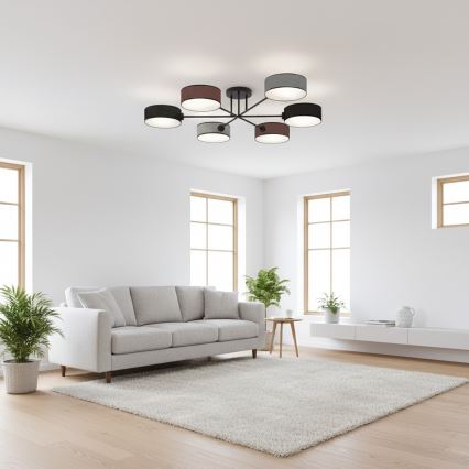 Pritrjeni lestenec MAGA 6xE14/10W/230V črna/rjava/siva