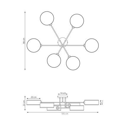 Pritrjeni lestenec MAGA 6xE14/10W/230V črna/rjava/siva