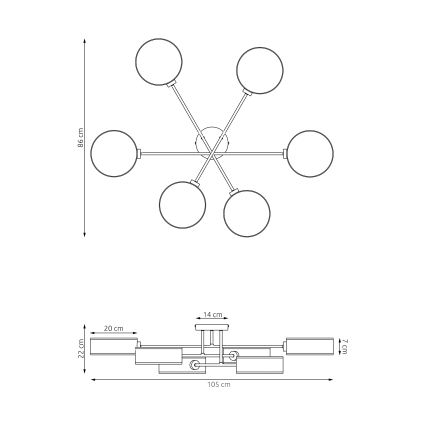 Pritrjeni lestenec MAGA 6xE14/10W/230V črna/rjava/siva