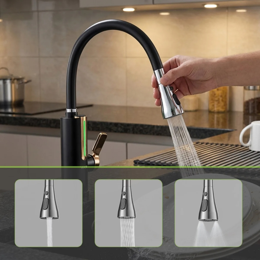 Protočni grelnik vode z LED zaslonom 3000W/230V IPX4 črn