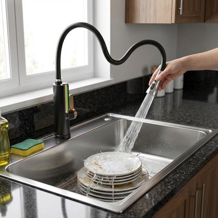 Protočni grelnik vode z LED zaslonom 3000W/230V IPX4 črna/zlata