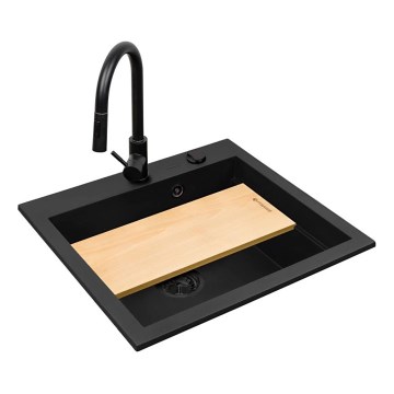 Pyramis 070169001_2 - Kuhinjsko korito z desko za rezanje SIROS 57x51,5 cm + pipa za pomivalno korito granit/črna